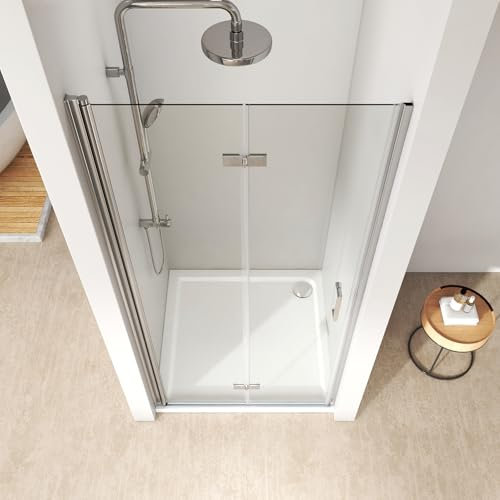 EMKE Duschtür 100x195cm Falttür Dusche, Duschabtrennung Faltbar Duschwand Pendeltür Nischentür Duschtüren Glastür Duschtrennwand Glas 6mm Sicherheitsglas