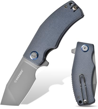 Harnds Taschenmesser D2 Stahl Klappmesser Tanto Klinge EDC Messer mit Taschenclip, G10 Griff, Scharfe Camping Messer Revenant (Grau-Grau Titan)