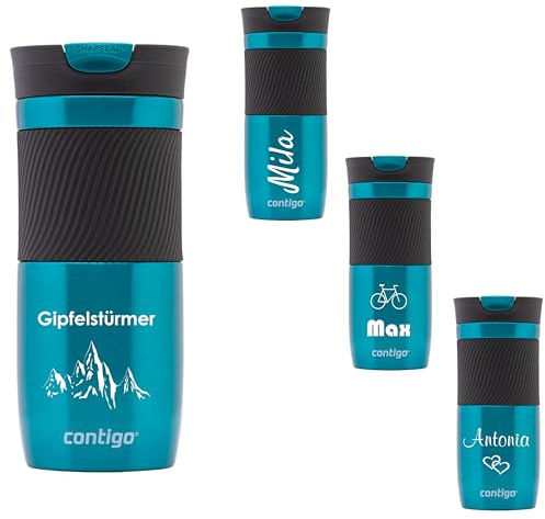 Contigo Byron Snapseal Thermal Mug with Engraving - Name Stainless Steel Insulated Mug, Travel Mug, Coffee Mug to Go, Leak-Proof, Easy-Clean Lid, BPA-Free, 470 ml (Biscay Bay)