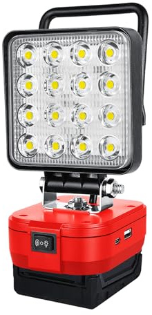 YOJZMA 48 W 4800LM LED-arbet för Milwaukee M18-batteri, 18 V, trådlös bärbar projektor, utomhus, med USB- och typ-C-laddningsportar, skydd mot lågspänning（Utan batteri）