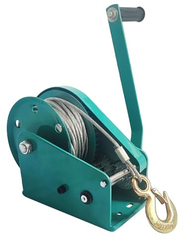 Crank Winch, Bi-Directional Ratcheting Boat Trailer Winch, 1100 kg/2400 lb Capacity Heavy Duty Hand Winch with 20 m/65.6 ft Wire Rope and Alloy Hooks for Trailers, Boats, All Terrain Vehicles(500kg/11