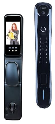 TIEOAXFT Smart Door Lock Electronic Peephole Biometric Fingerprint Password digital electronic lock Remote ControlUltra-clear Big Scre(CRIMSON)
