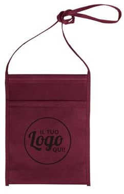 pubblienne 20 Tasca Portabicchieri Personalizzata con Logo o Scritta - Sacca Porta Calici in TNT Personalizzabile Stampa Monocromatica - Porta Bicchieri da Collo (Bordò, 20 Personalizzato)
