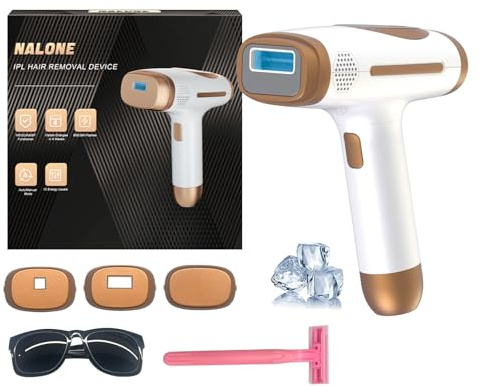 NALONE Depiladora Laser IPL con Refrigeración, Depiladora Luz Pulsada4 en 1 HR/SC/RA/BT con 10 Niveles de Energía, Laser Depilacion para Mujeres y Hombres para Bikini, Axilas, Cara, Cuerpo