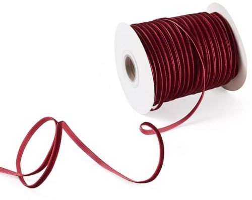 Bestewelry 45,7 Meter 3 mm Flaches einseitiges Samtband Dunkelrot Weihnachts-Samtband für Geschenkverpackung, Haarschleifen, Haarspangen, Nähen
