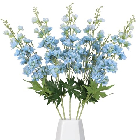 IPOPU 33 Blue Delphinium Fake Flowers 5pcs Long Stem Larkspur Artificial Flowers Delphinium Faux Silk Flowers for Tall Vase Wedding Centerpiece Floral Arrangement Home Party Decor (Blue)