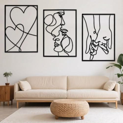 Gohytal Minimalistische Wanddekoration aus Metall, Wandskulpturen zum Aufhängen Moderne Wanddeko dekoration für Schlafzimmer Wohnzimmer Küche Badezimmer Balkon Galerie (Liebhaber Kuss Hand)