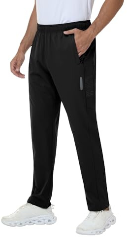 Rvinroo Herbstwinter Jogginghose Herren Trainingshose Leichte Sommerhose Herren–Wasserdichtes Stretch-Gewebe mit Reißverschlusstaschen Sporthosen mit Elastischem Bund Black XL