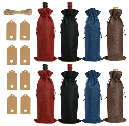 IwIeIaIrI Jute Flaschentüten, 8 Stück | Weintasche, Geschenktüten, Jutesack klein, Für Weihnachten Hochzeit Geburtstag
