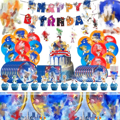 Birthday Party Decorations- 103Pcs Happy Birthday Banner Balloons Pink Tableware Set Cake Topper Decorations Plates Napkins Tablecloths for Girls Cartoon Theme Party Supplies for 10 Guests