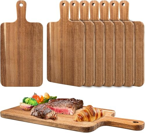8 Pcs Wood Chopping Boards 40 x 20 x 1.5 cm with Handles Multipurpose Cutting and Serving Boards for Pizza, Bread and Cheese Platters