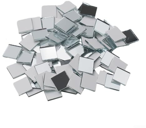 Adesivi a specchio in vetro, 100 pezzi, 10 x 10 mm, fai da te, piccole piastrelle quadrate, autoadesive, riflettenti, mosaico, per decorazione di casa, parete, soffitto, progetti artigianali (argento)