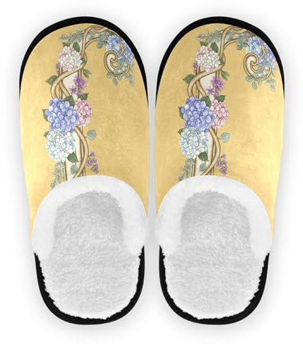 GuoChe Chaussures d'intérieur légères pour femme - Polaire corail - Semelle en caoutchouc antidérapante - Pour intérieur ou extérieur - Taille M, Lettre J florale (hortensia et floral), Large