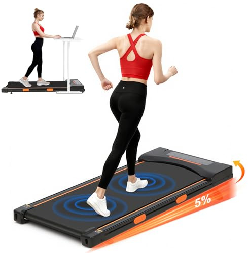 Walking Pad Treadmill with 5% Incline, Under Desk Running Machine for Home Office, 3 in 1 Portable Compact Indoor Flat Electric Treadmills with Remote Control, LED Display