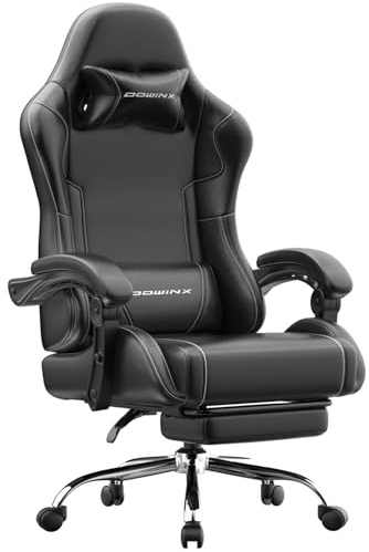 Dowinx Gaming Stuhl mit Fußstütze und Massage Lendenstütze Ergonomic Gaming Chair als Komfortabler Gaming-Sessel mit Kopfstütze, Ideal Für Büro, Home, Streaming und Lange Gaming-Sessions,Schwarz