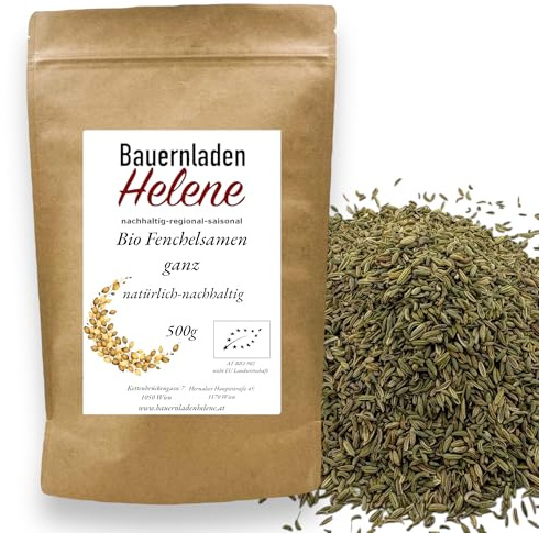 Bio Fenchelsamen 500g – Aromatische Fenchel Saat aus kontrolliert biologischem Anbau – Ideal für Tee, Brot & Gewürzmischungen – Premiumqualität vom Bauernladen Helene