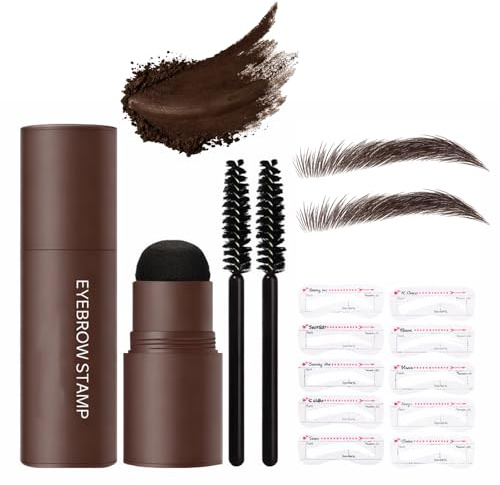 2-in-1 Eyebrow Stamp Kit with Reusable Stencils & Brush – Waterproof Hairline Powder & Root Touch Up Stick – Fills Thin Brows & Edges with ABS Accessory Tools for a Natural Defined Look
