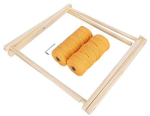Revistero bohemio, soporte de revistas de madera tejida, cesta de almacenamiento de libros con borlas para hacerlo tú mismo, con cuerda de 6 mm x 100 m para sala de estar, baño, of