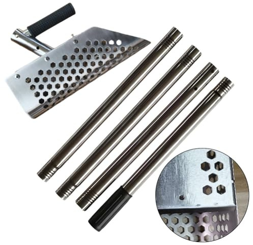 Heavy Duty Sand Scoop Rastrello In Acciaio Inox Manico Lungo Palo Staccabile Drenaggio Veloce Per Spiaggia Metal Detecting Oro Panning