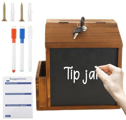 Trä förslagsbox låsbar väggfäste för förvaring | Donations- och kommentarbox för kontantdonationer för café, skola, kontor, bar och