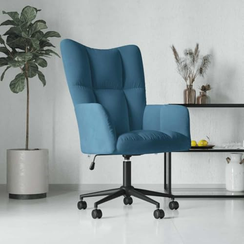 YunCangg Relaxsessel Blau Samt mit drehbarer Sitzfläche, Verstellbarer Rückenlehne und Gasdruckfeder, Polstersessel mit Armlehne und Rollen für Wohnzimmer, Büro, Leseecke, ergonomisches Sitzmöbel