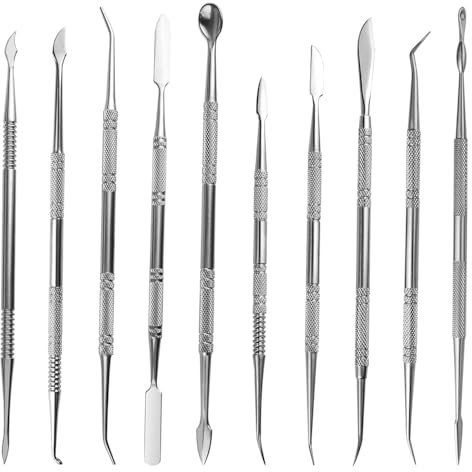 TOVOT 10 Stück Edelstahl Bildhauerwerkzeuge mit Organizer Doppelseitige Wachsschnitzwerkzeuge Ton Modellierwerkzeuge