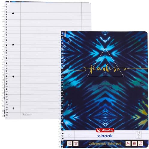 Herlitz Collegeblock New Batic Fearless A4, Lineatur 27, 100 Blatt, Rand innen und außen