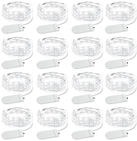 Olafus 16 Pack Fairy Lights Battery Operated, IP68 Waterproof Mini String Light, 7ft Small LED Bottle Light for Wedding Vase Centerpieces Table Decorations Christmas Indoor Party Jars Gift Cool White