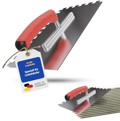 Karl Dahm Truelle Dentée pour Gauchers 10 mm, 13 x 28 cm I Truelle à Carrelage Inoxydable Denture de 10 mm I Truelle avec Poignée Ergonomique Souple I Réalisation Facile des Surfaces Collées – 13642