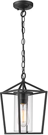 Emliviar Modern Outdoor Pendant Light, 1-Light Outdoor Hanging Lantern Light in Balck Finish with Clear Glass, 20065H BK
