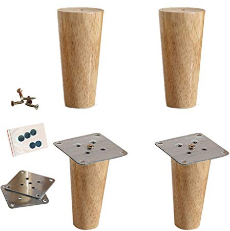 Pack of 4 Oak Furniture Legs,Conical Sofa Legs,Solid Wood Chair Legs,Coffee Table Legs,Replacement Dresse/Dining and End Tables, Wood Feet,with Screws (3.9in(10cm))