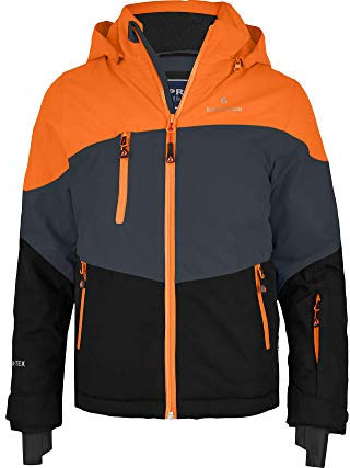 Bergson Volker neo (Maxi) | Kinder Skijacke, extra weit für extra viel Spaß im Schnee!, Ebony/Persimmon orange/Black (, 152 - Kinder