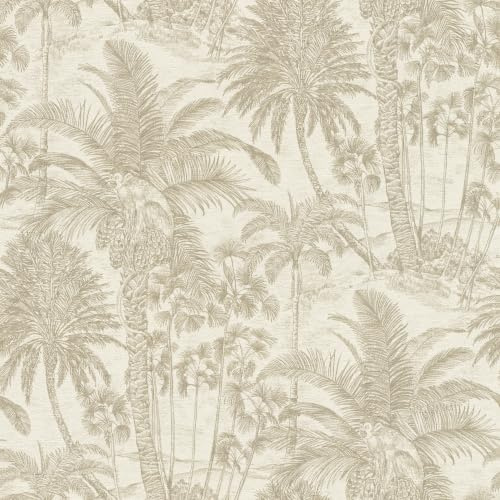 Rasch Papier peint intissé palmiers - Papier peint exotique en vinyle doré pour une ambiance exotique - Robuste et lavable - 10,05 m x 0,53 m
