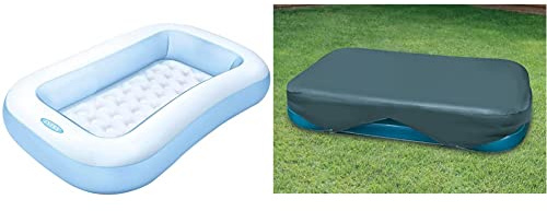 INTEX Pataugette rectangulaire 1,66x1x28cm & 58412NP Bâche de Protection, Bleu, 305x183x25 cm