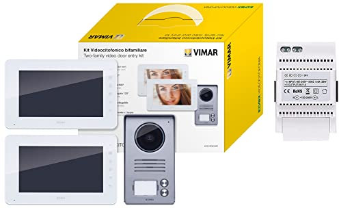 VIMARVIMAR K40911 Kit Videocitofono Bifamiliare con Alimentatori Multispina, Bianco/Grigio & Alimentatore per Videocitofono con Uscita 24 V, Alimentazione 100-240 V~ 50/60 Hz