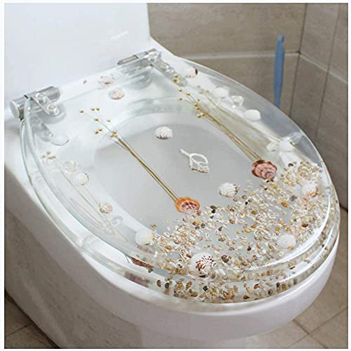 ROUOHUD Toilettendeckel, Langsam Schließender Toilettensitz Aus Harz Mit Deckel, 3D-Effekte Harz-Klobrille Toilettensitz Softclose Scharnier Einfach Zu Montieren Und Zu Reinigen,Für U/V/O-Toiletten