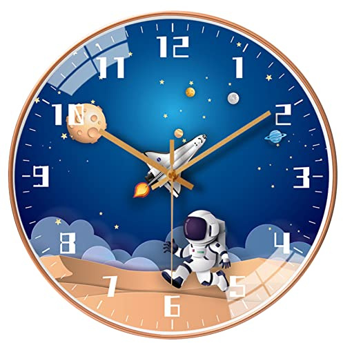 EXQULEG Kinderwanduhr Lautlose, Wanduhr Kinder Weltraum Astronauten, Wanduhr für Junge und Mädchen, Kinderzimmer Klassenzimmer (3065,10 Zoll/25cm)