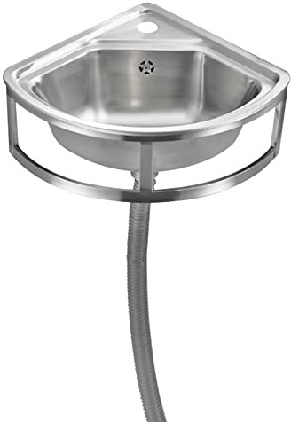 Waschbecken für Badezimmer Handwaschbecken Kommerzielle Spüle, an der Wand befestigtes Eckwaschbecken mit Wasserhahn und Abfluss-Kombination, Edelstahl-Küche/Toilette/Außen-/Waschbecken