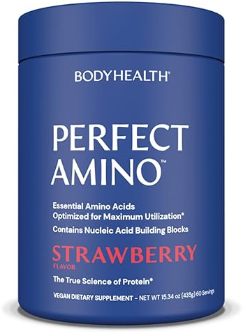 BodyHealth PerfectAmino Powder - BCAA and EAA Powder for Pre and Post Workout - Amino Acid Energy Drink for Men and Women to Support Lean Muscle and Recovery - Strawberry - 120 Servings