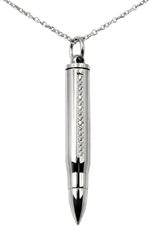 Hanessa Personalisierte Kette mit Gravur Edelstahl 45-60 cm Pistolen Kugel  Patrone zum Aufschrauben in silber - Halskette für Männer und Frauen - Personalisierter Schmuck Damen Herren