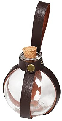 Jiumaocleu Hexe Kork Trank Flasche, Runde Kugel Glasflasche mit Kork und PU Leder Flaschenabdeckung, Mittelalter Ritter Cosplay Kostüm Zubehör für Erwachsene Halloween Party Bühne