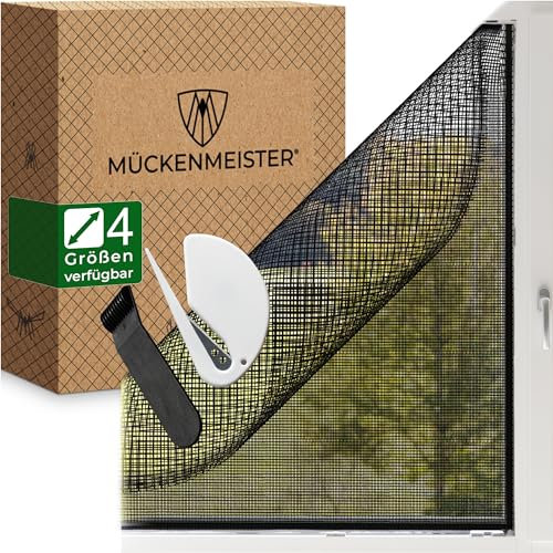 MÜCKENMEISTER® Fliegengitter Fenster (130x450cm, schwarz) aus Glasfaser - Fliegengitter zuschneidbar - Insektenschutz Fenster mit Klebestreifen - Fliegennetz Fenster - Mückennetz Fenster