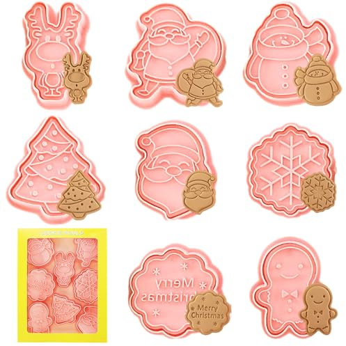 Stampi Biscotti Natale, 8 Pezzi Formine Biscotti Natale 3D, DIY Forme Biscotti Natale, Tagliabiscotti Natale per DIY Biscotti Biscotto Dolci Torta, Formine per Biscotti Natalizi