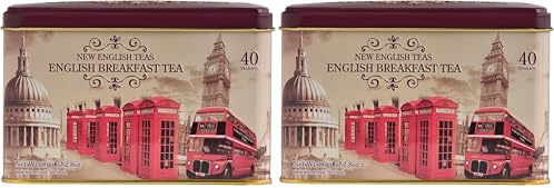 New English Teas Vintage London Tea Tin with 40 English Breakfast teabags (Pack of 2)