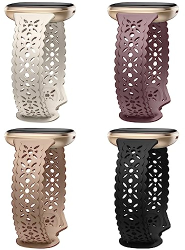 Charlam 4 Pack Lace Ersatzarmband Kompatibel für Fitbit Versa 3/ Versa 4/ Fitbit Sense/Sense 2 Armband, Weiche Silm Hohl-Out Sport Uhrenarmband Ersatz Armbänder für Frauen Mädchen