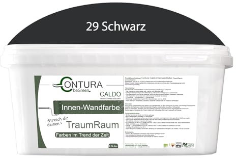 Contura Caldo 2,5 Liter Wandfarbe 35 Farben Deckenfarbe Contura Hohe Profi Deckkraft Klasse 1 (29 Schwarz)