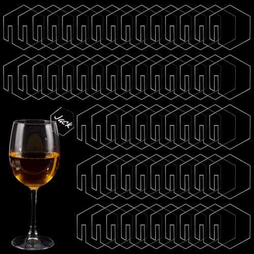 FINGERINSPIRE 60 Stück Acryl Getränkeanhänger Sechseckig Champagner Getränkemarker Spiegel Acrylscheibe Getränkeanhänger Blanko Acryl Anhänger Rand Aus Glas Weinglasscheibe Party Getränkeanhänger