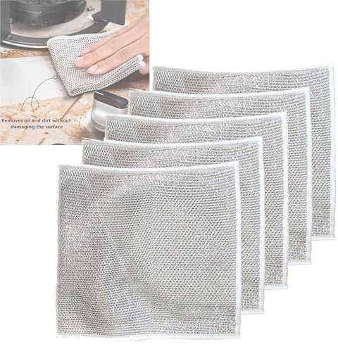 INOMAK Paño de cocina multifuncional de alambre antiarañazos, multiusos, sin arañazos, trapos para lavar platos, almohadillas de fregar antiarañazos (5 unidades)