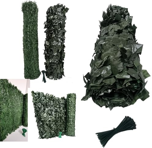 PINTO FERRAMENTA Siepe Finta Artificiale Ultra Coprente Rotolo Rete Frangi vista Frangivento Ornamentale Foglia Edera Sintetica Ringhiera Terrazzo Balcone Giardino Recinzione (FOGLIE, 1X3mt)