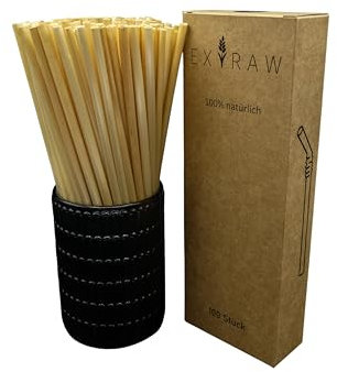 Extraw Bio-Weizen Strohhalme - 100stk Trinkhalme aus Stroh - 100% biologisch abbaubar und umweltfreundlich, nachhaltige Alternative zu Papier, Plastik, Metall und Glas - für warme und kalte Getränke